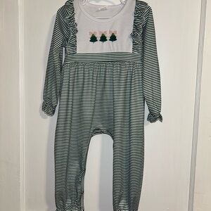 Striped Long Sleeve Christmas tree Baby Romper